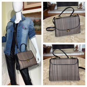 AL PRIMO Italy Leather & Woven Convertible Satchel Crossbody Vintage Handbag